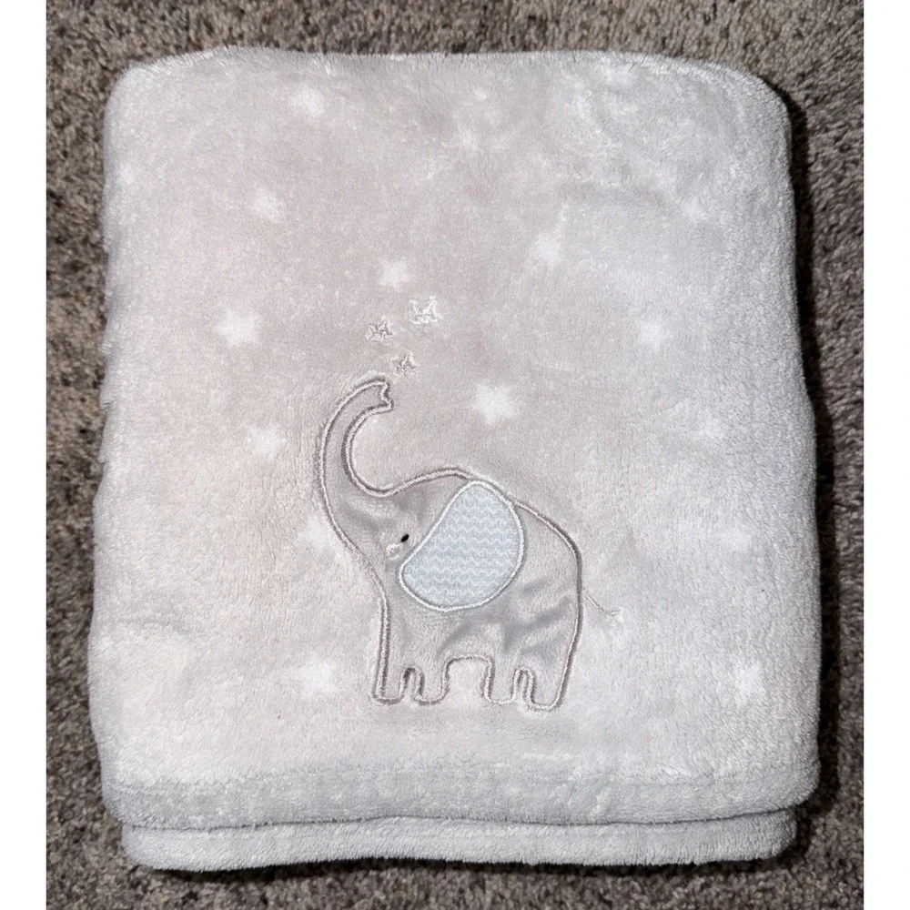 Parents Choice Gray Baby Blanket Elephant White Stars Plush Crib Lovey Walmart